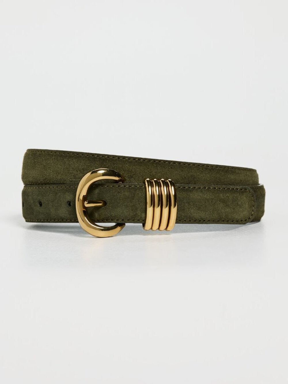 Madewell Olive Slim Leather Belt with Gold Buckle